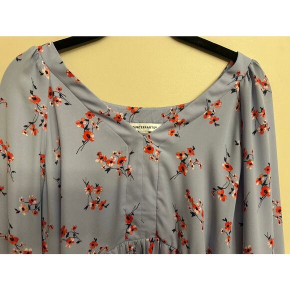 Counterparts Floral Peplum Blouse XL – Lavender Ruffle Sleeve High Low Top - Picture 5 of 7